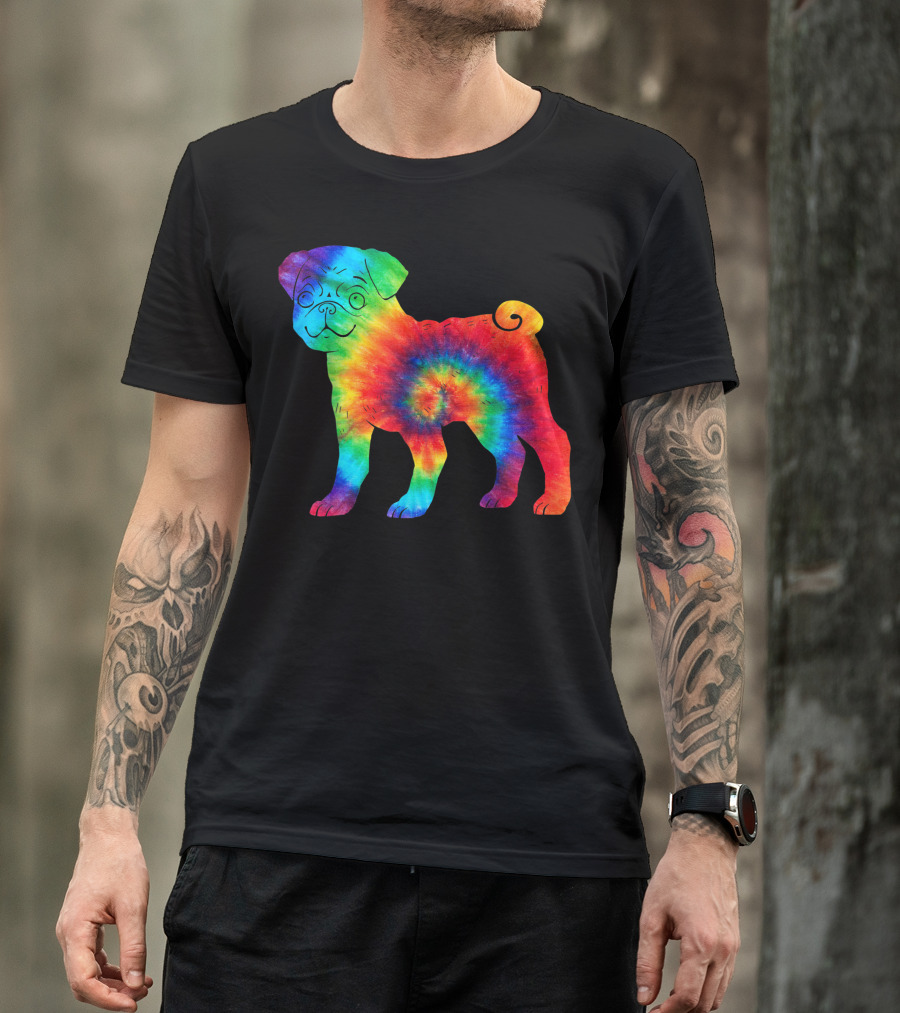 Pug Dog Rainbow Tie Dye Hippie Costume T-Shirt