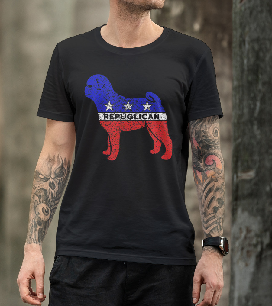 Pug Repuglican Political Dog Silhouette With Stars T-Shirt