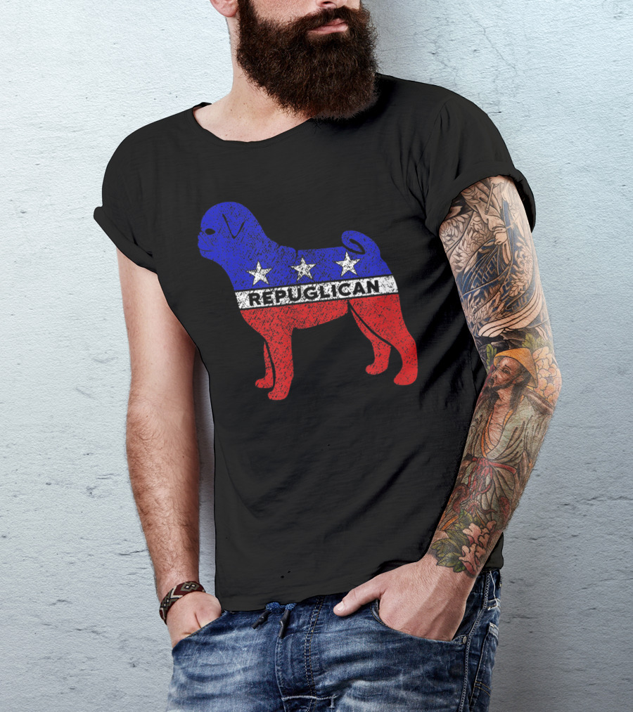 Pug Repuglican Political Dog Silhouette With Stars T-Shirt