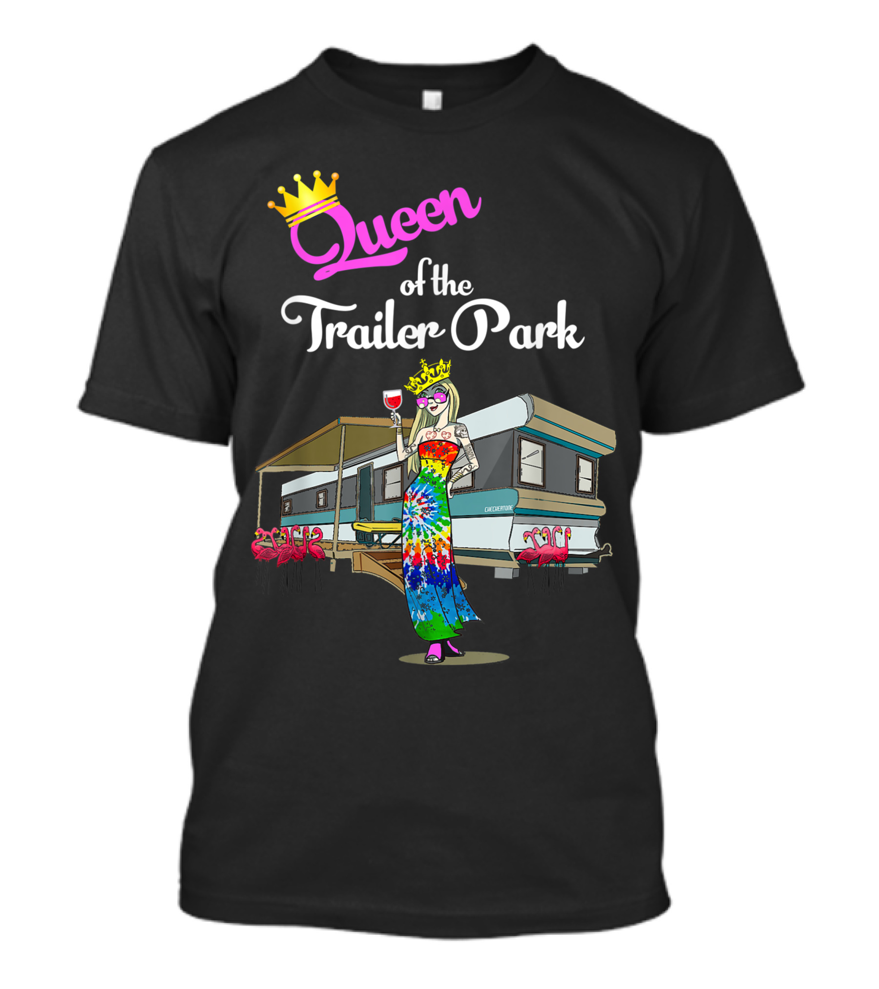 Queen Of The Trailer Park Hippie Chick Tie Dyed Wine Drinker T-Shirt