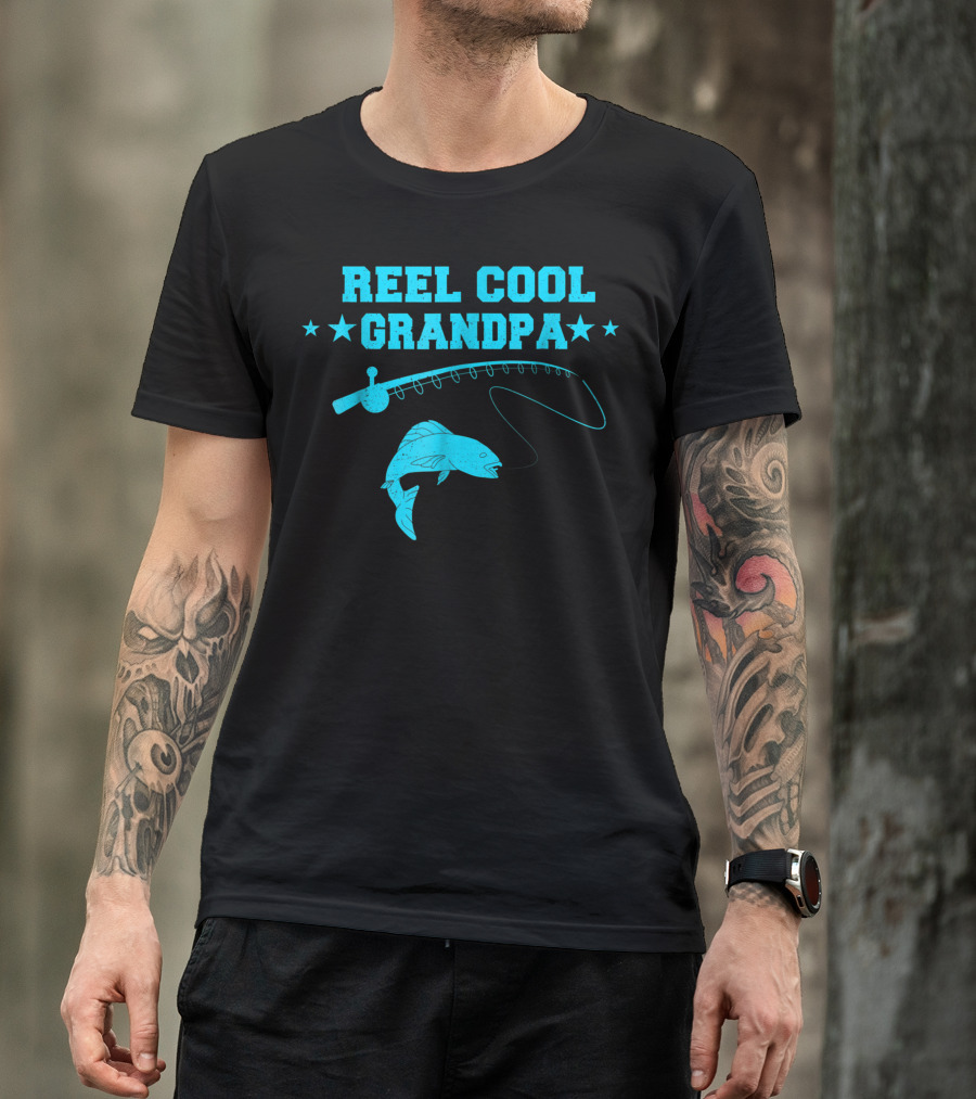Reel Cool Grandpa Fish Fishing Fisherman Angler Stars Rod T-Shirt
