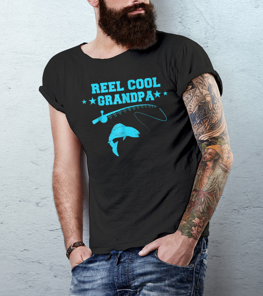 Reel Cool Grandpa Fish Fishing Fisherman Angler Stars Rod T-Shirt