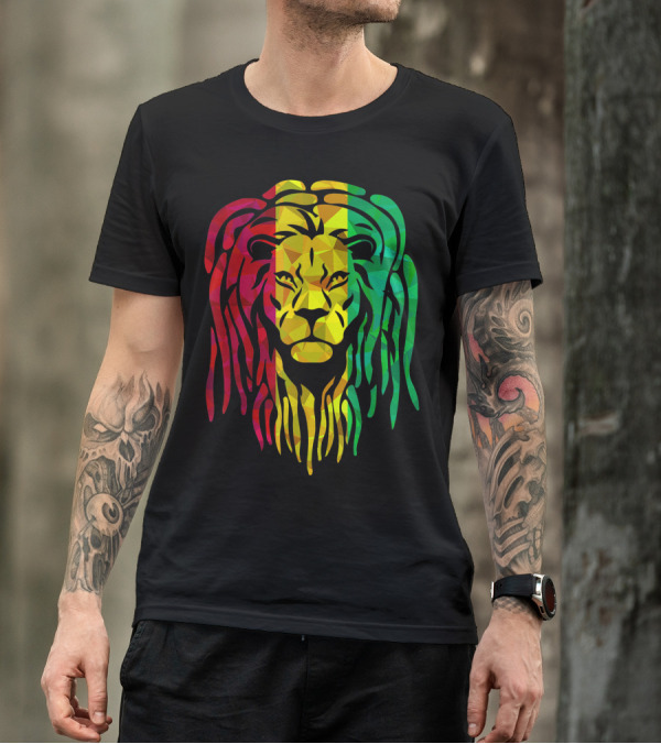 Reggae Lion Face Hippie Mosaic Rastafarian Lion Lover Rasta Colors T-Shirt