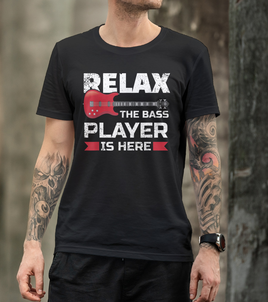 Relax The Bass Player Is Here Red Electric Guitar T-Shirt