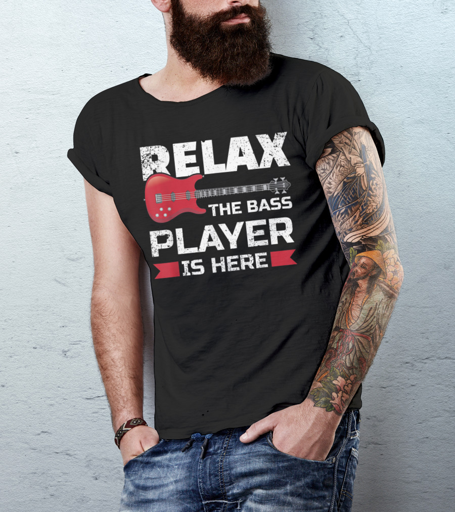 Relax The Bass Player Is Here Red Electric Guitar T-Shirt