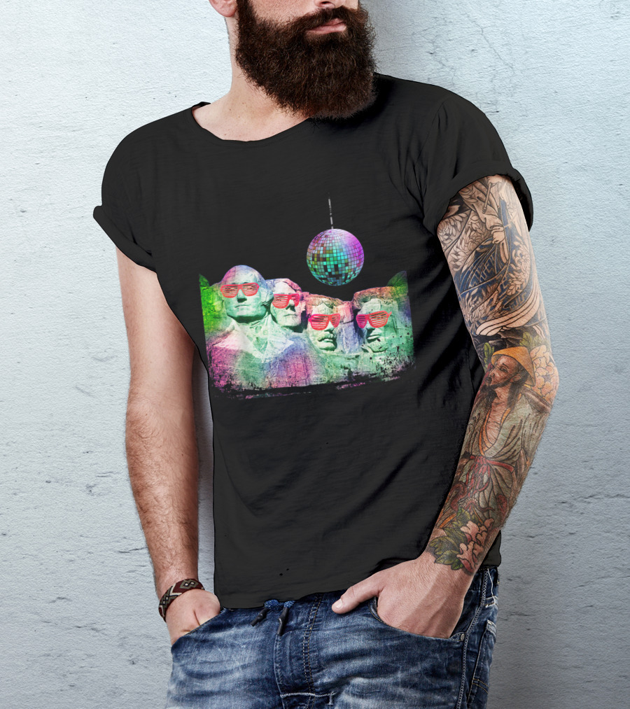 Rero Mount Rushmore Disco 80s Souvenir Shirt With Sunglasses And Mirror Ball T-Shirt