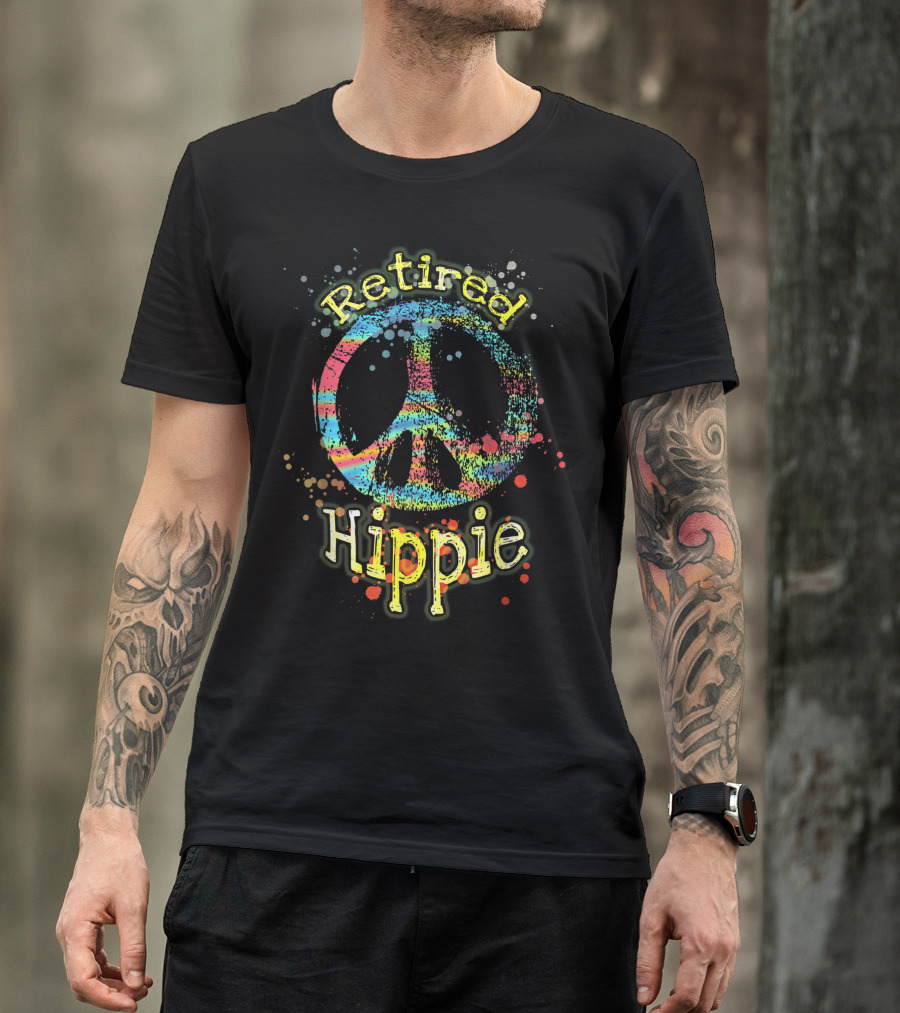 Retired Hippie Peace Symbol Colorful Splatter T-Shirt