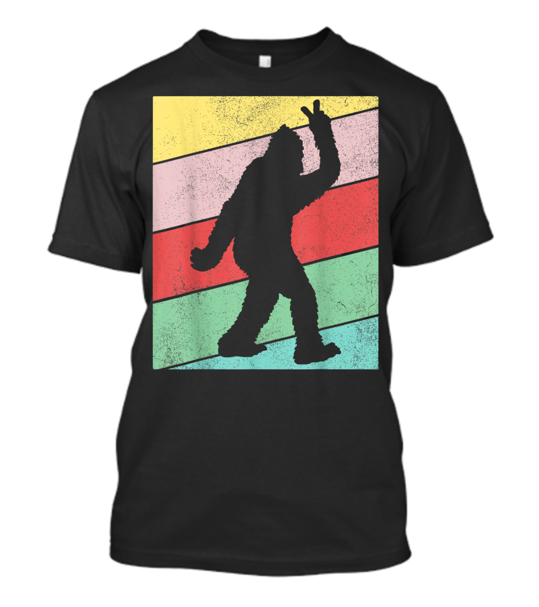 Retro Bigfoot Peace Sign Vintage Stripes T-Shirt