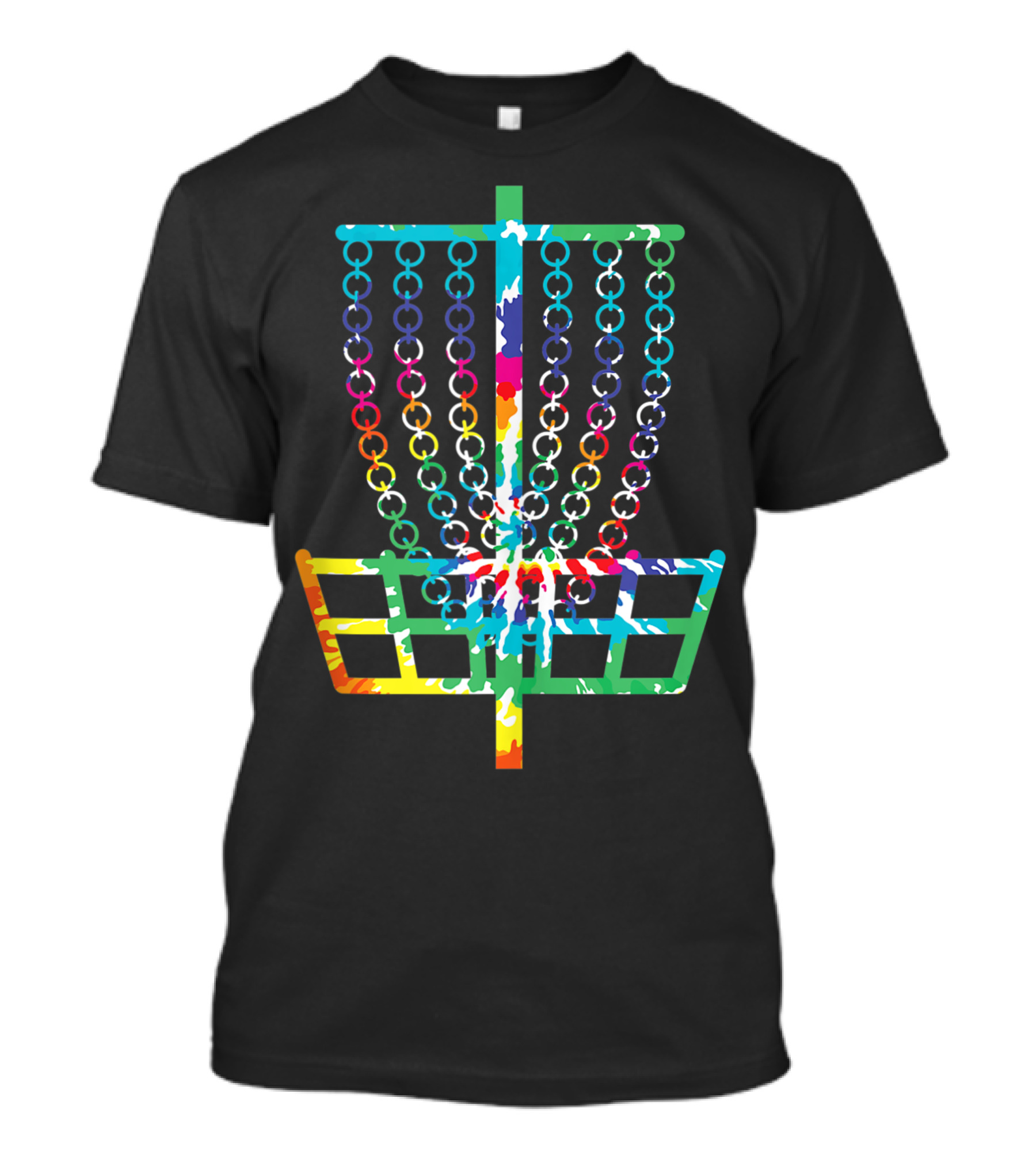Retro Tie Dye Disc Golf Basket Rainbow Hippie Disc Golfer T-Shirt