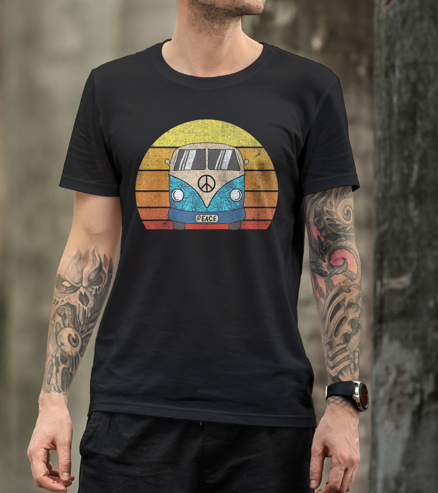 Retro Peace Van Vintage Hippie Bus Road Trip T-Shirt