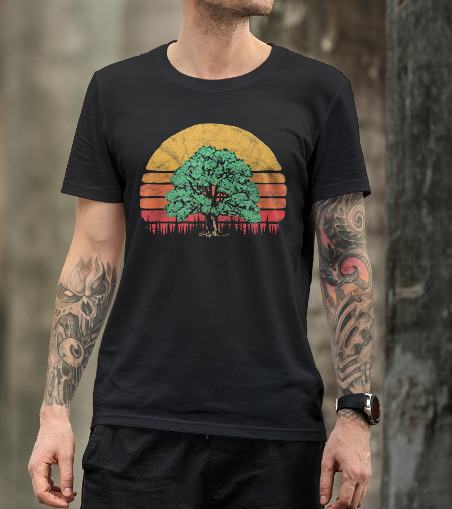Retro Sun Minimalist Oak Tree Vintage Aesthetic T-Shirt