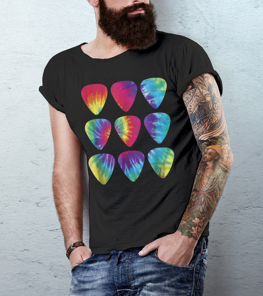 Retro Tie Dye Guitar Pick Sixties Hippie Colors Vibrant Psychedelic T-Shirt