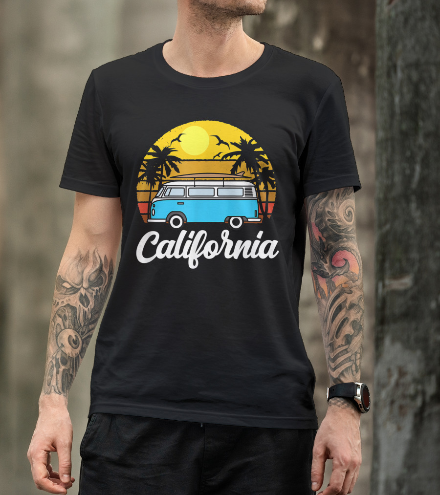 California Retro Van Life 70s Surfer Vintage Sunset T-Shirt