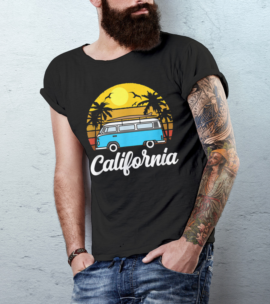 California Retro Van Life 70s Surfer Vintage Sunset T-Shirt