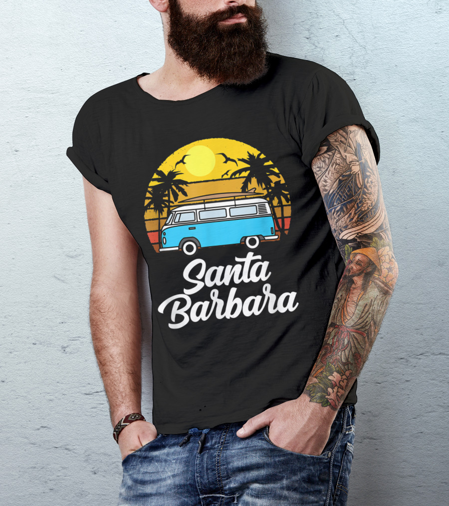 Santa Barbara Retro Van Life Vintage Sunset 70s Surfer T-Shirt