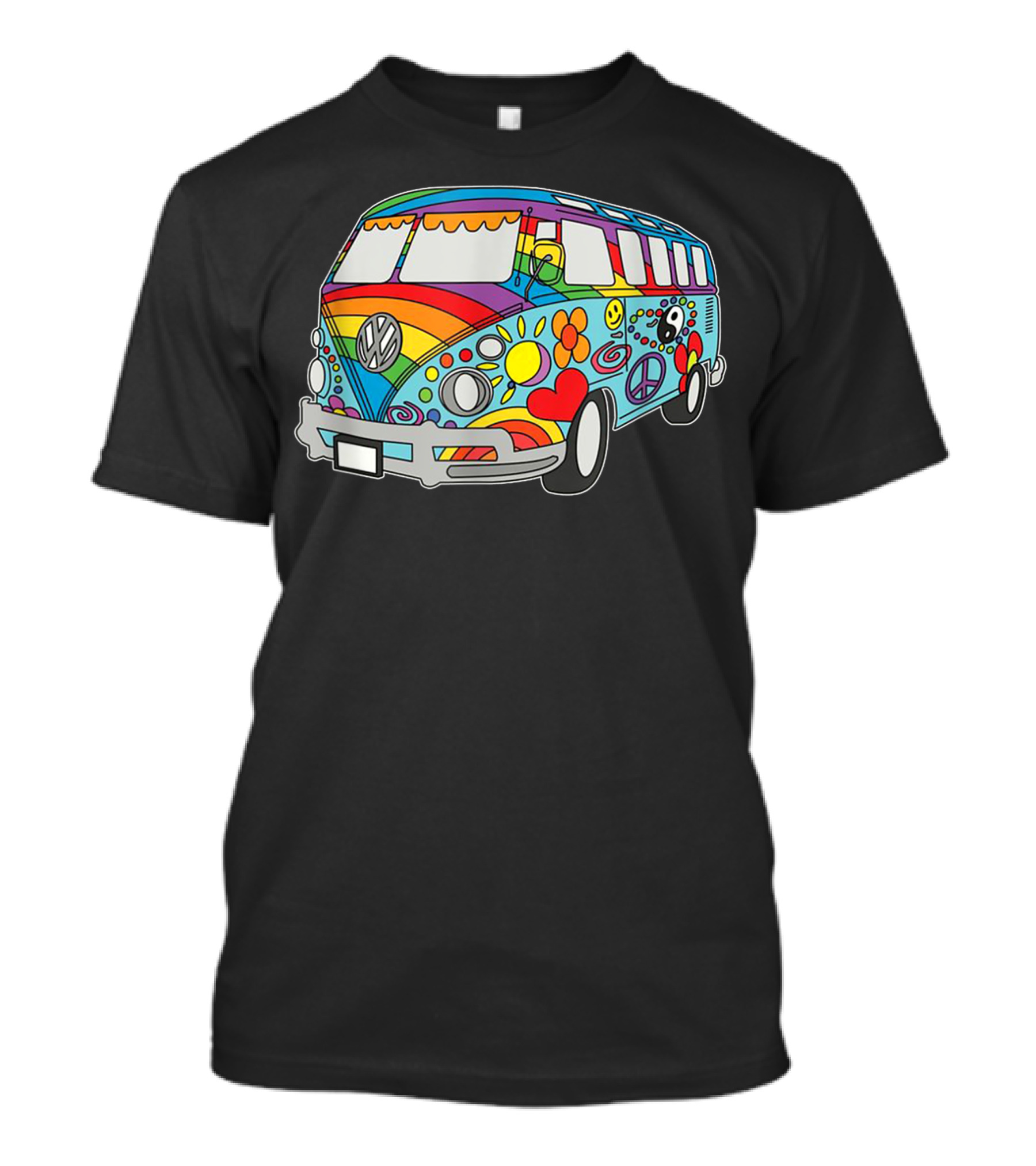 Retro Vintage Hippie Van Rainbow Peace And Love Symbols T-Shirt