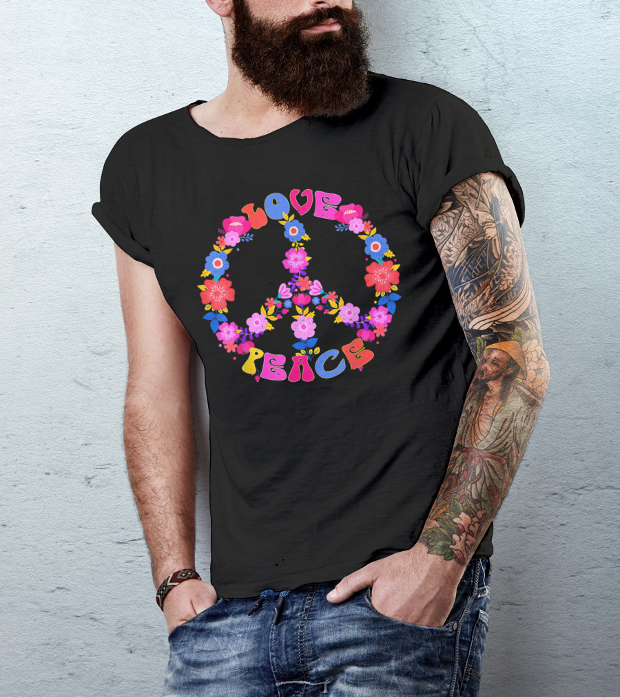 Love Peace Floral Retro Vintage 60s 70s Hippie T-Shirt