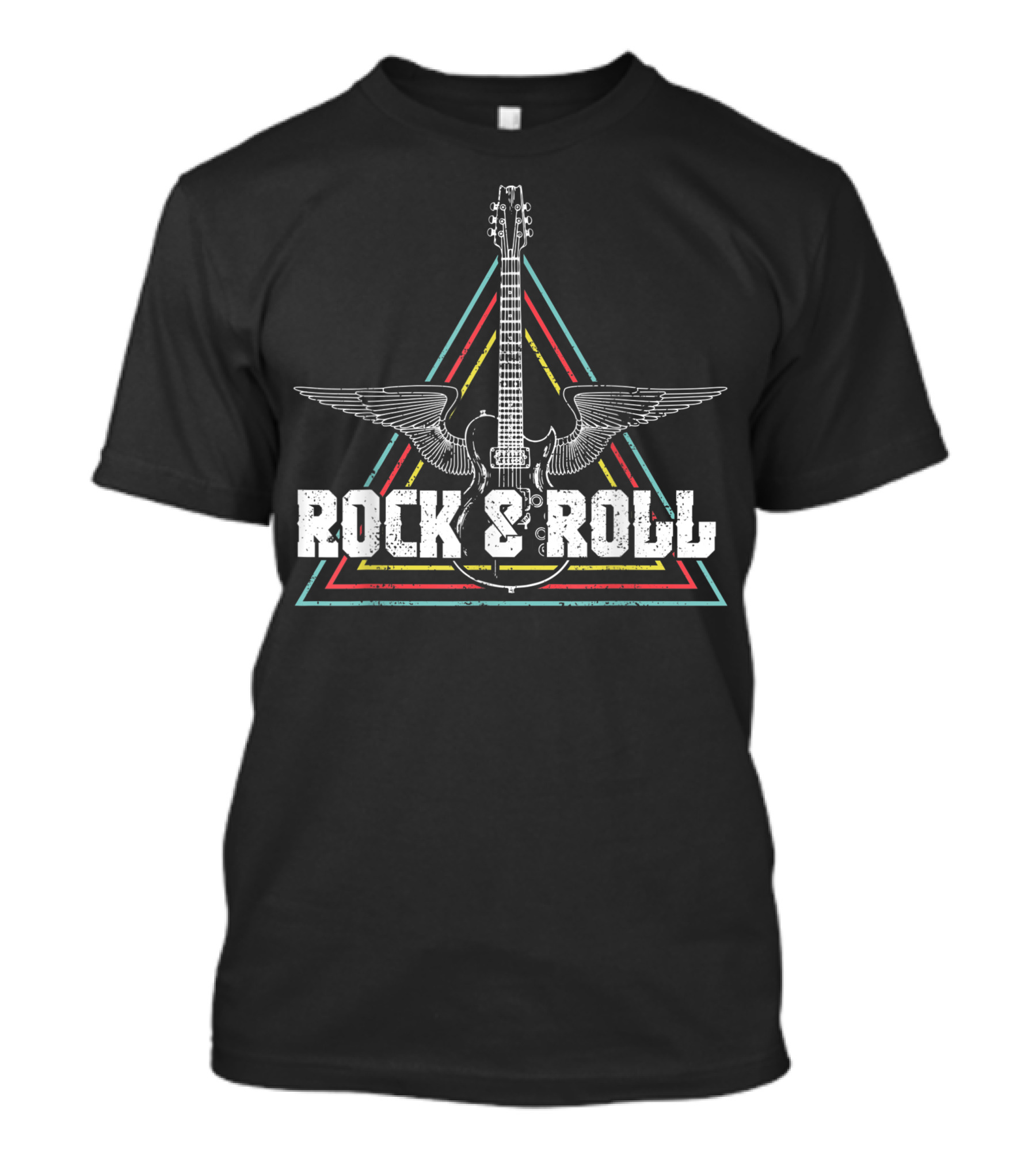 Rock And Roll Vintage Rocknroll Music Guitar With Wings And Triangles T-Shirt
