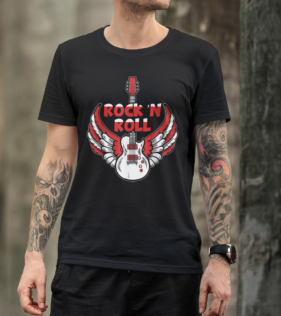 ROCK 'N ROLL Guitar With Wings T-Shirt