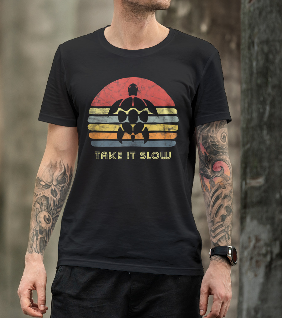 Take It Slow Retro Sea Turtle Hippie Beach Tortoise Animal Love T-Shirt