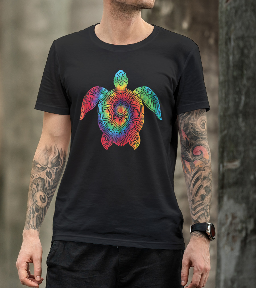 Rainbow Tie Dye Sea Turtle Hippie Costume Ocean Hippy T-Shirt