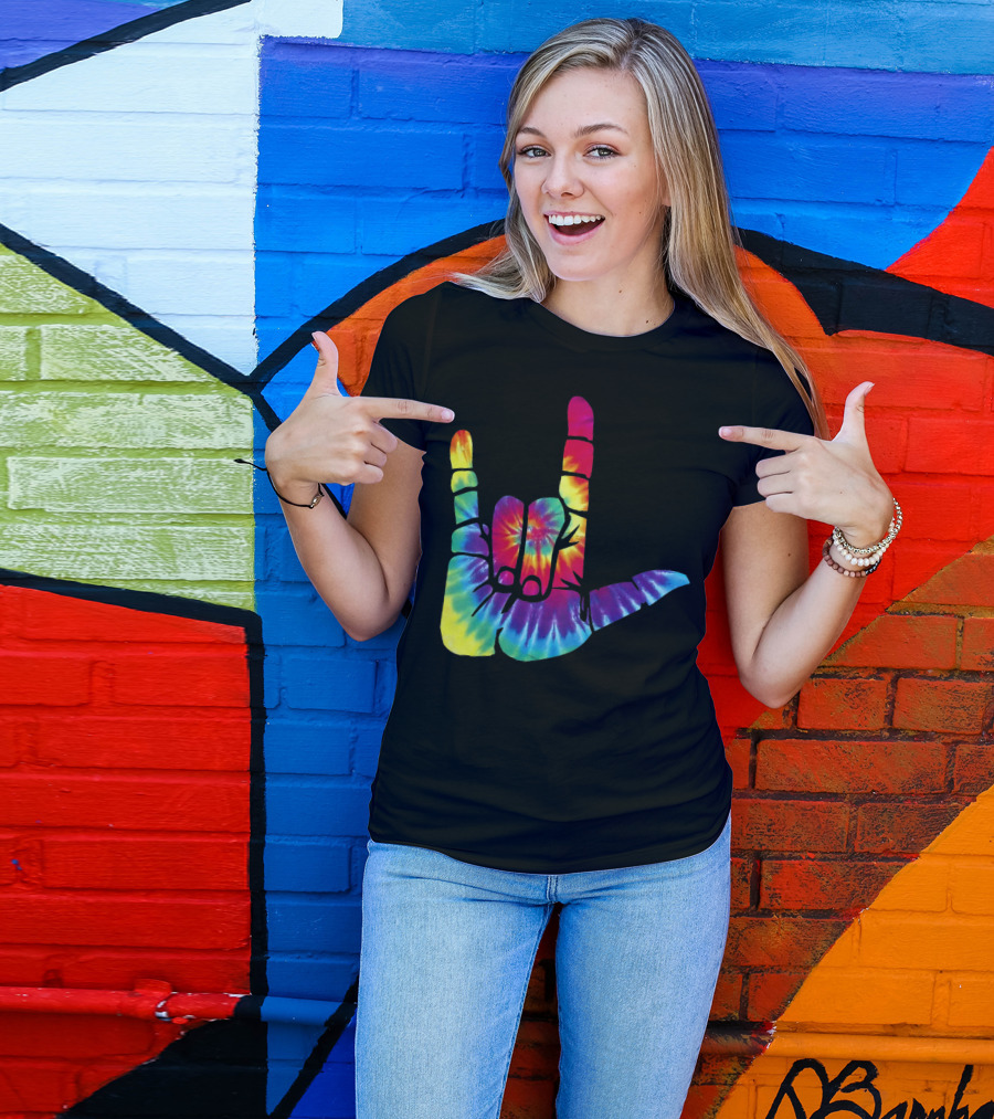 ASL I Love You Hand Sign Tie Dye T-Shirt