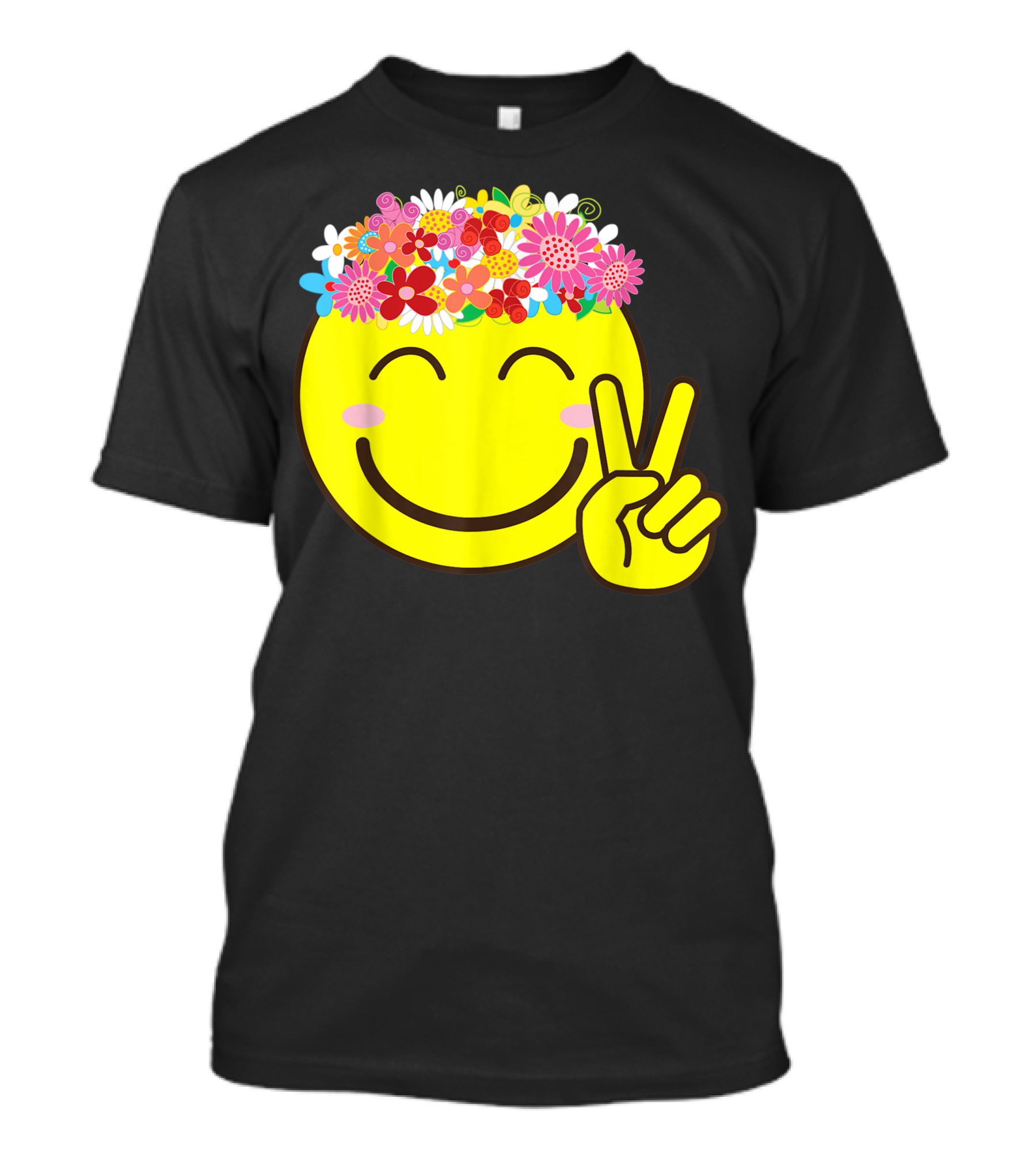 Smiley Emoticon Flower Crown Happiness Peace Sign Vibrant Floral Headpiece T-Shirt