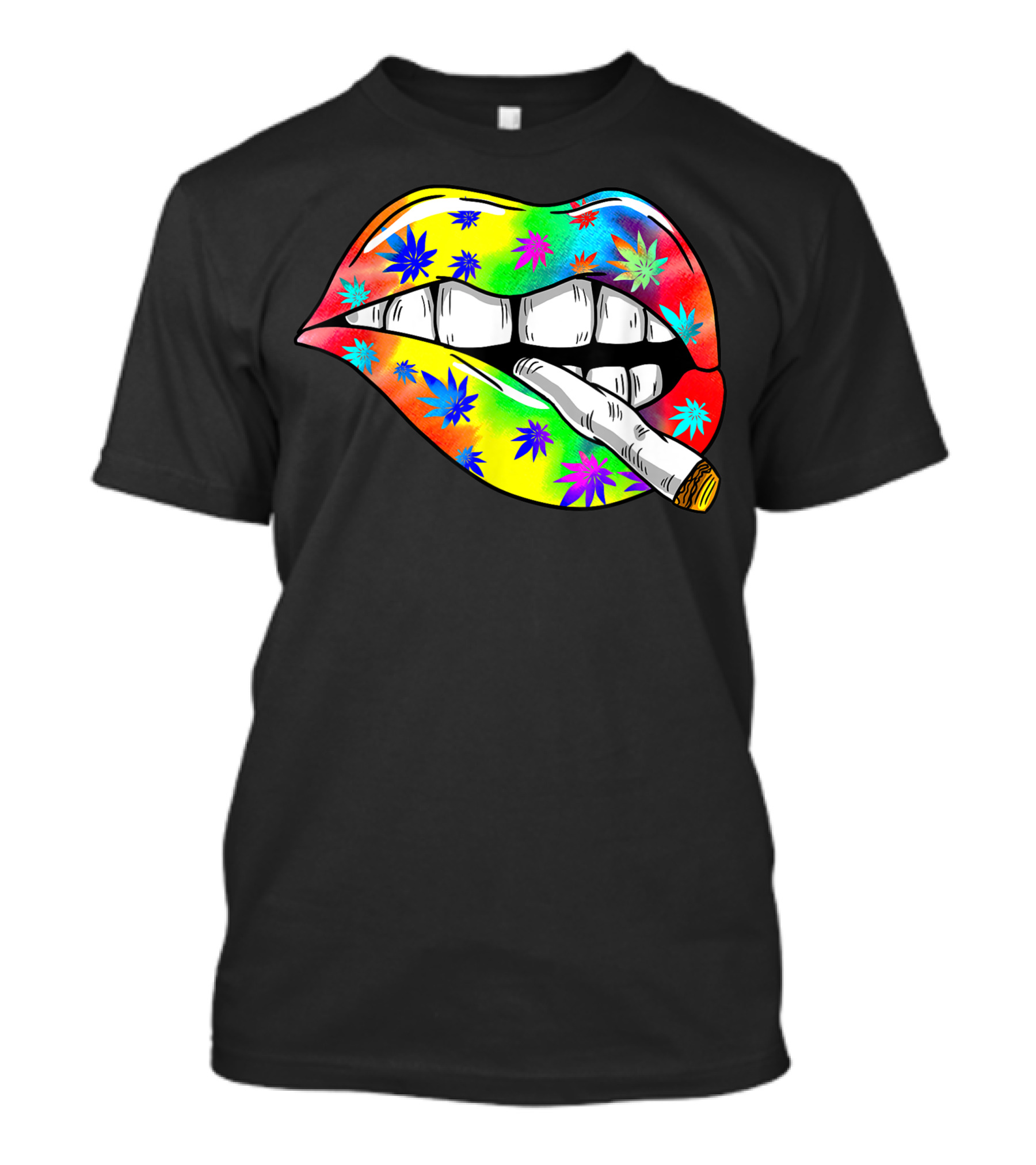 Hippie Tie Dye Lips Smoking Weed Trip 420 Stoner Zg T-Shirt