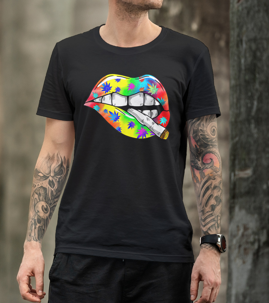 Hippie Tie Dye Lips Smoking Weed Trip 420 Stoner Zg T-Shirt