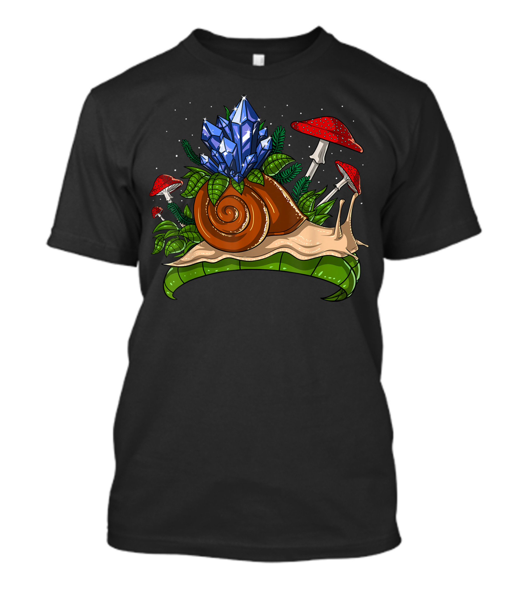 Snail Crystals Forest Nature Mushrooms Fungi Botany Fantasy Scene T-Shirt