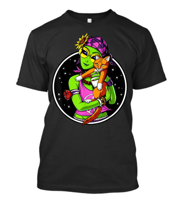 Space Alien Cat Kitten Flower Peace Necklace T-Shirt