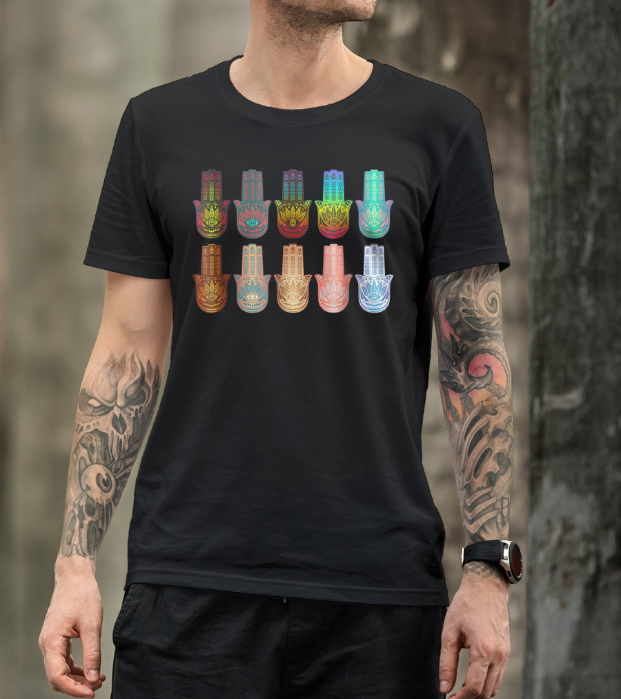 Spiritual Hamsa Hand Of Fatima Yoga Colorful Mandala T-Shirt