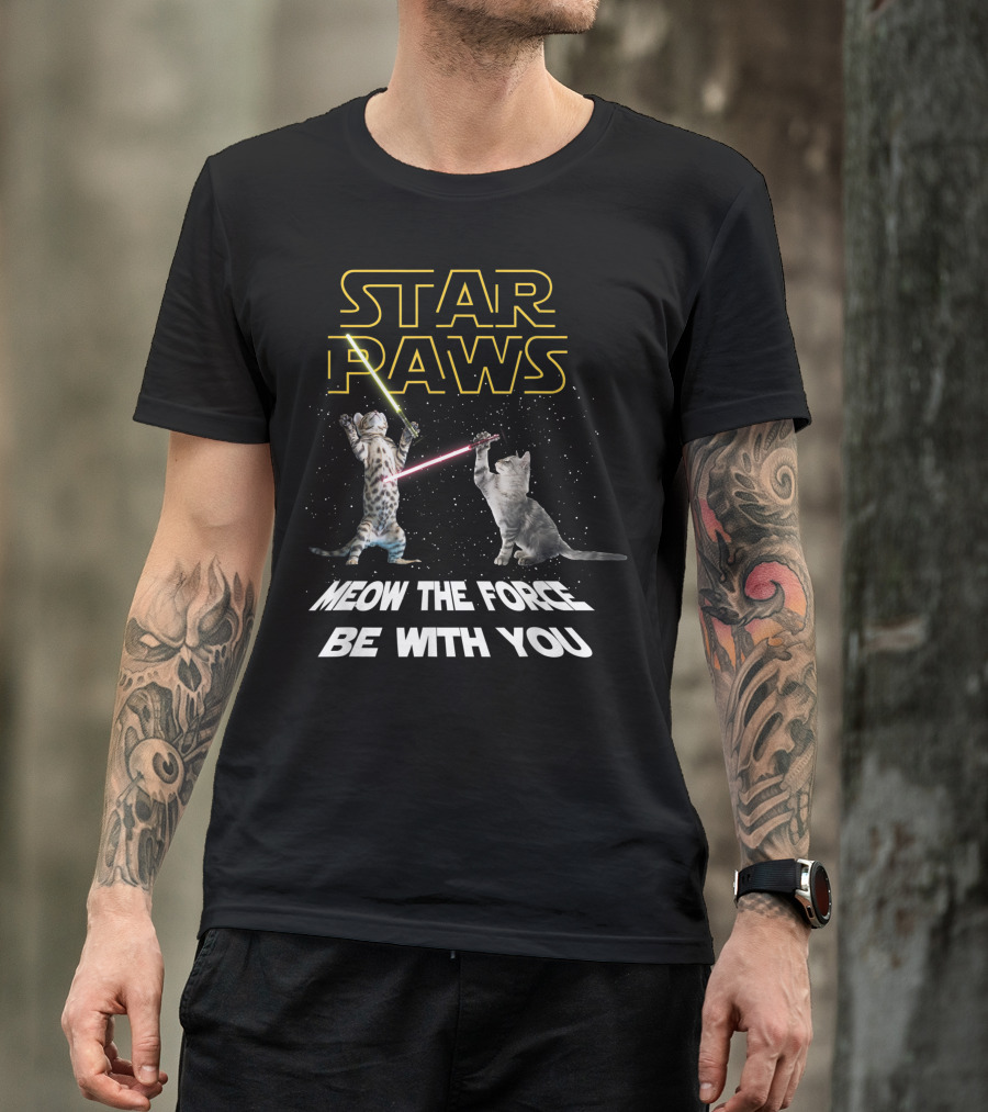 Star Paws Meow The Force Be With You Cats With Lightsabers T-Shirt