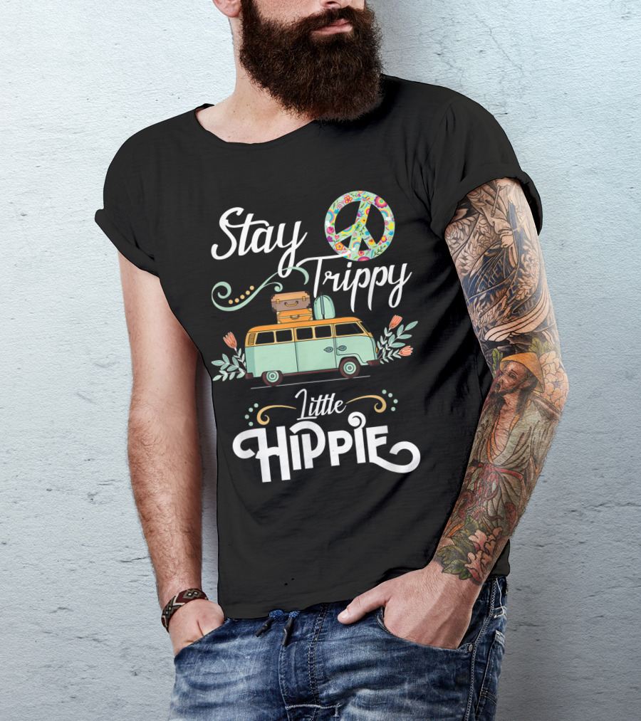 Stay Trippy Little Hippie Peace Sign Camper Van Adventure T-Shirt