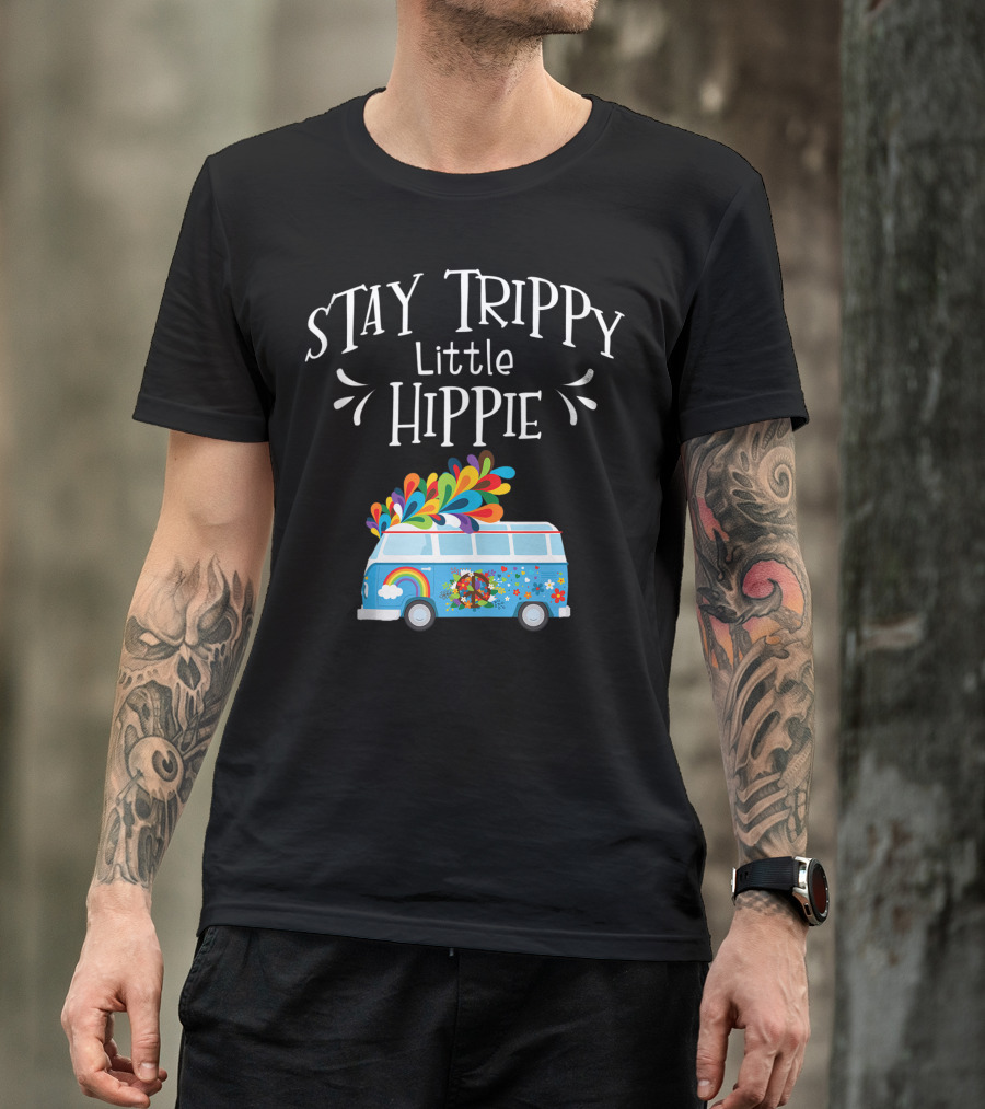 Stay Trippy Little Hippie 70s Van With Peace Love And Freedom Psychedelic T-Shirt