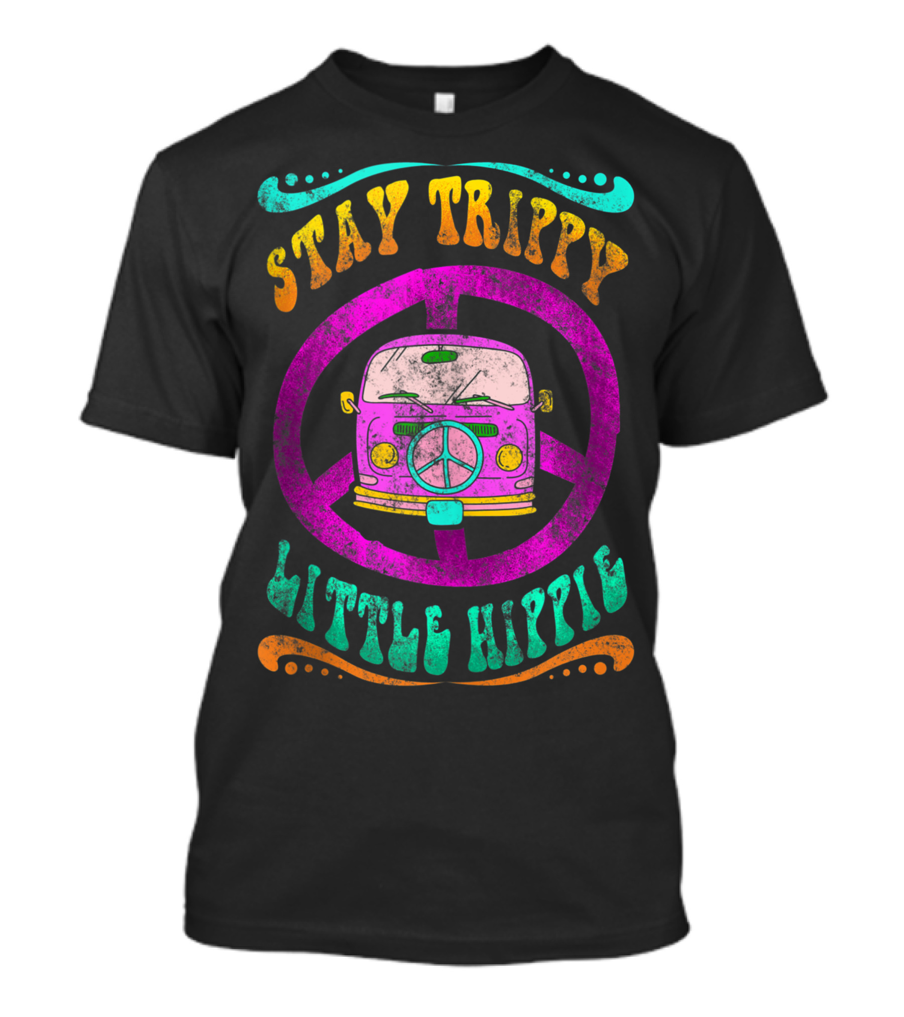 Stay Trippy Little Hippie 70s Vintage Van Peace Sign T-Shirt