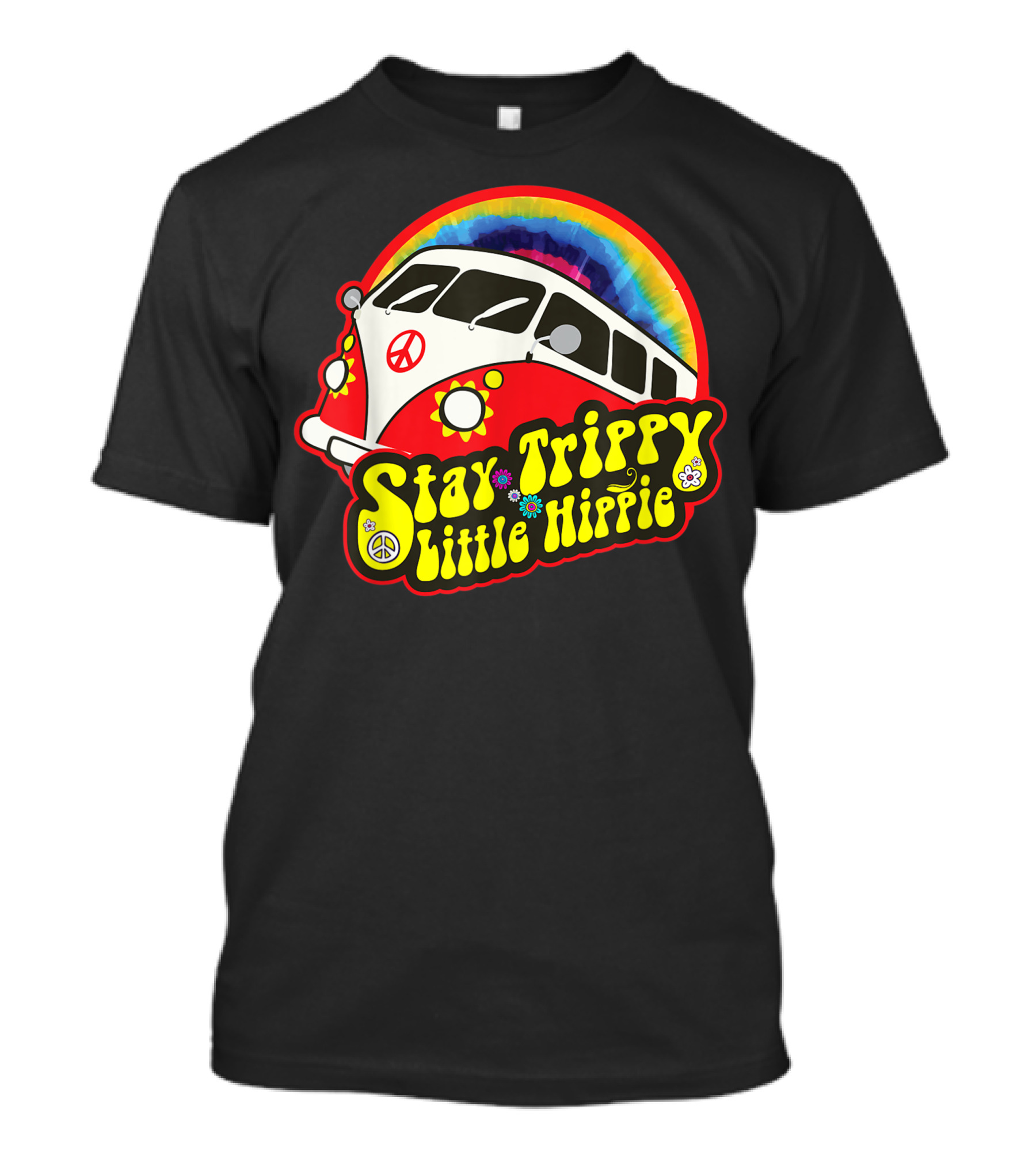 Stay Trippy Little Hippie Van Peace Symbol Rainbow 60s 70s Psychedelic Bus T-Shirt