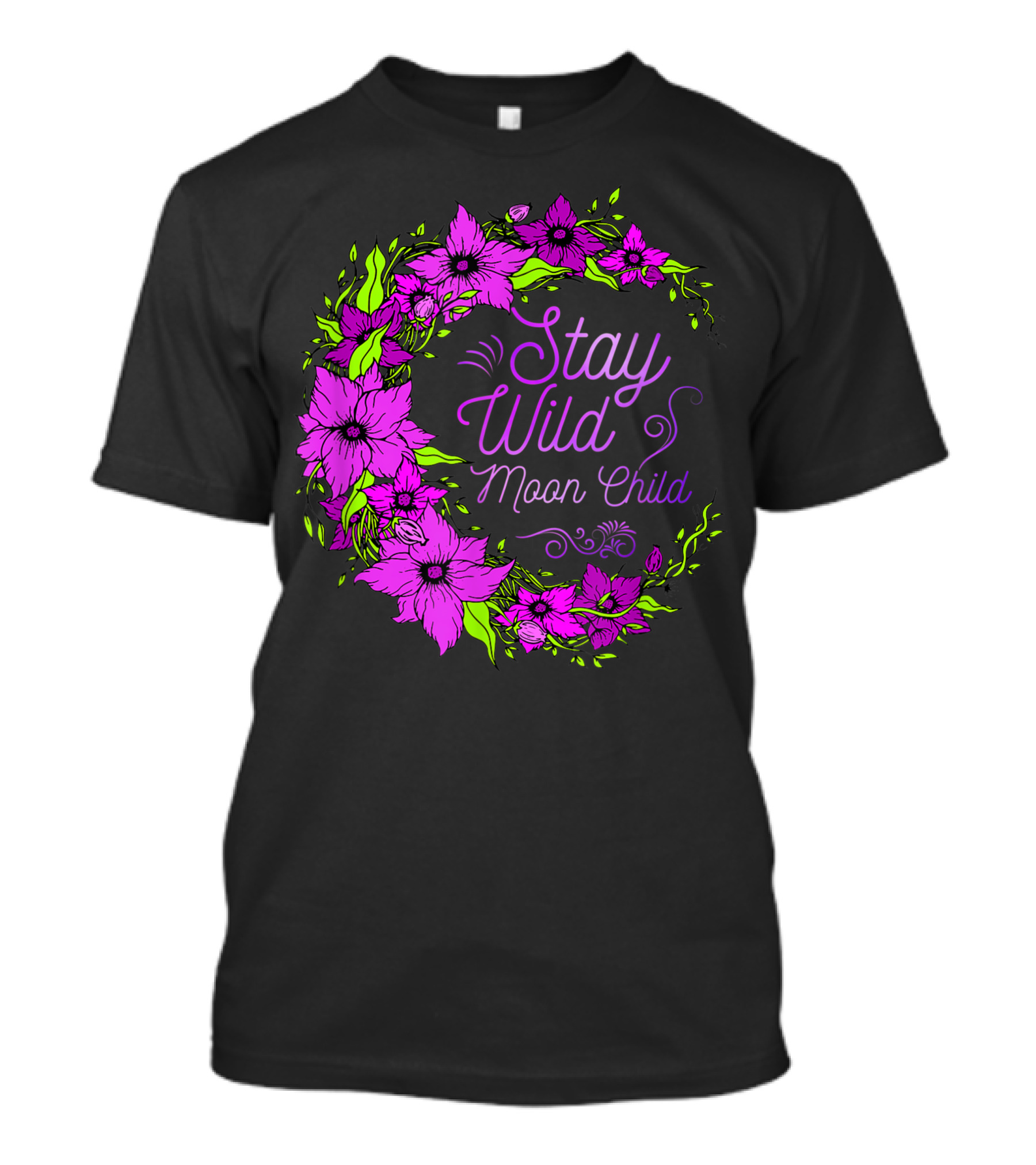 Stay Wild Moon Child Flower Children Hippie Floral Wreath T-Shirt
