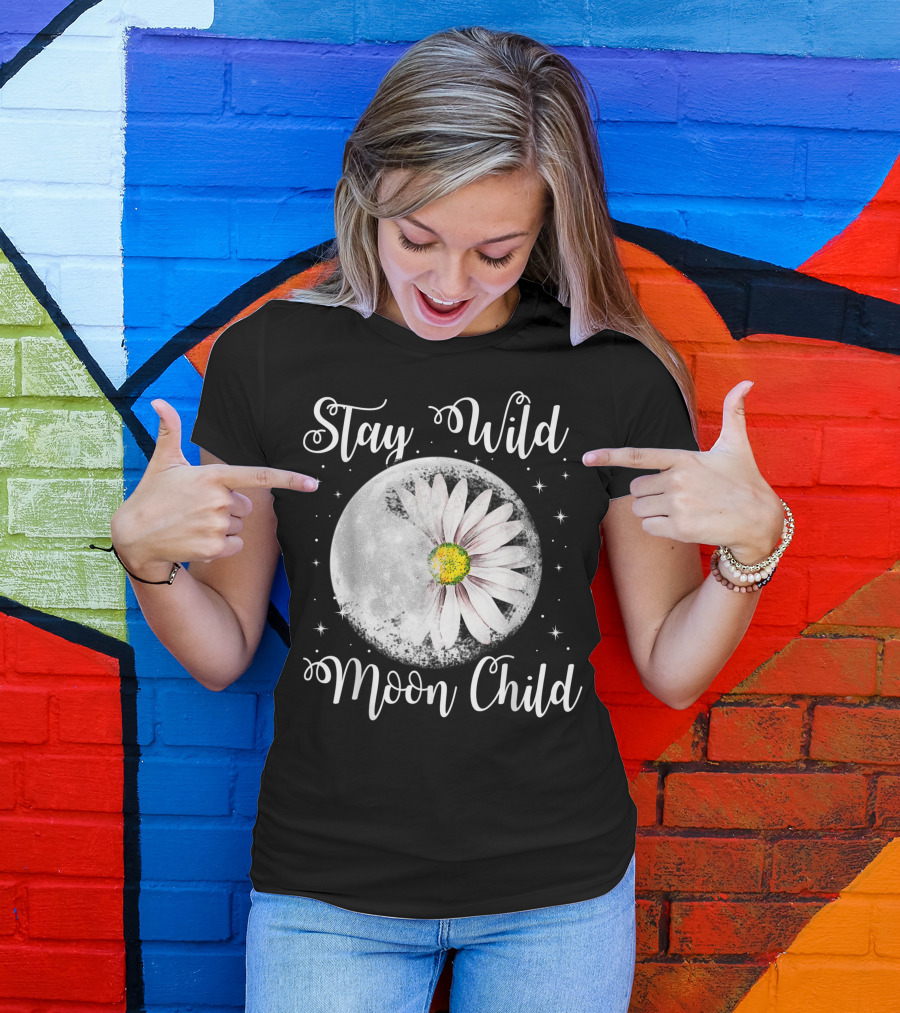 Stay Wild Moon Child Hippie Daisy Moon Blossom Starry Night T-Shirt