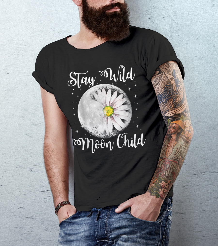 Stay Wild Moon Child Hippie Daisy Moon Blossom Starry Night T-Shirt