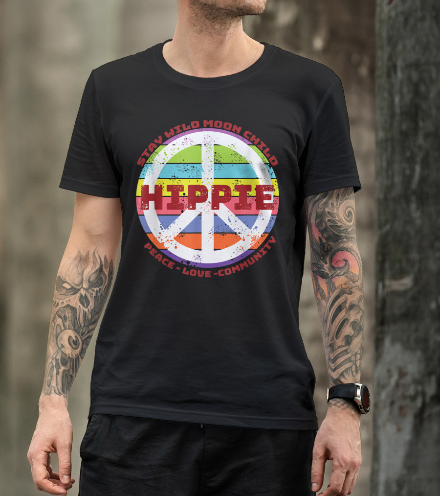 Stay Wild Moon Child Hippie Peace Love Community Rainbow Festival T-Shirt