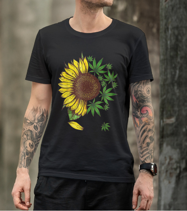 Sunflower Cannabis Weed Lovers Leaf Marijuana T-Shirt