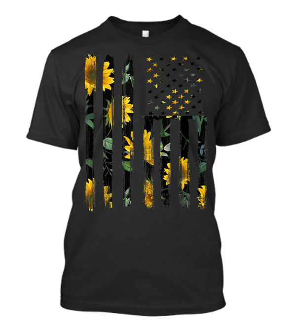 Patriotic Sunflower Stars And Stripes American Flag T-Shirt