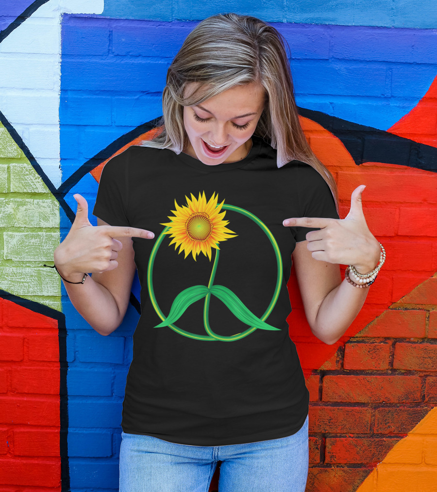 Sunflower Peace Sign 70s Floral T-Shirt