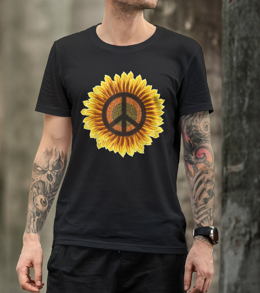 Sunflower Peace Sign Hippie Flower 1960S 1970S T-Shirt