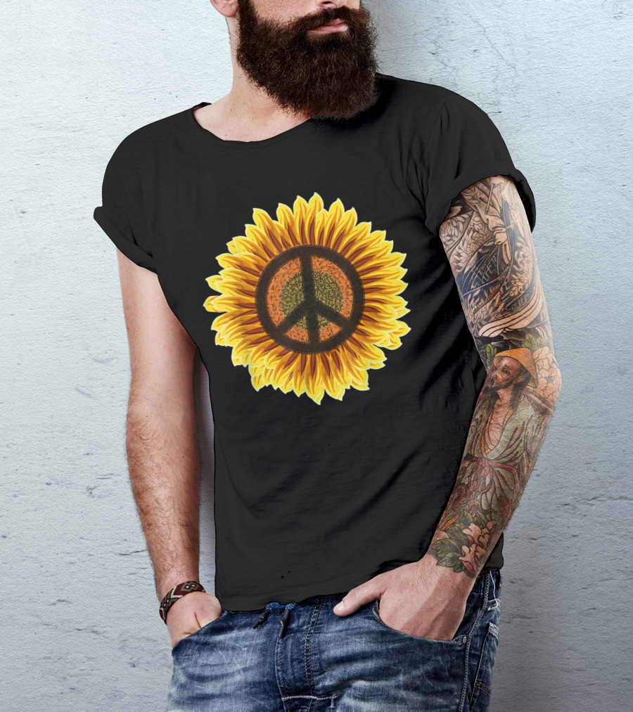Sunflower Peace Sign Hippie Flower 1960S 1970S T-Shirt