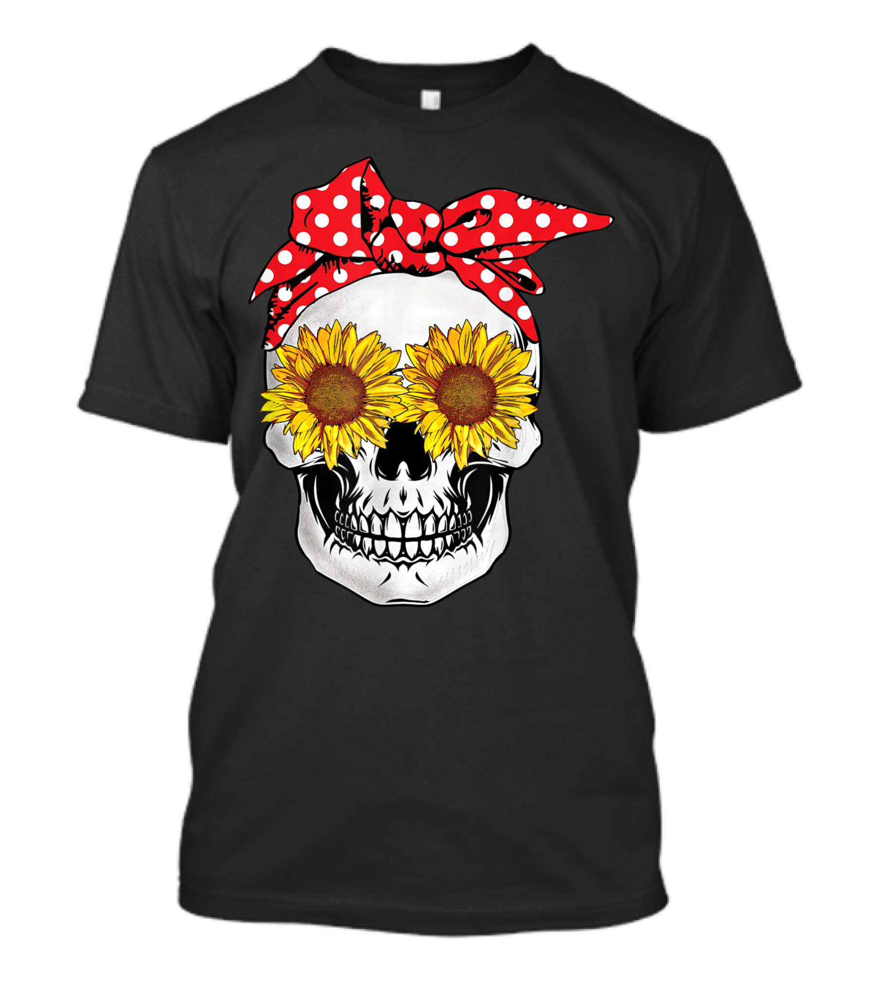 Sunflower Skull With Red Polka Dot Bandana T-Shirt