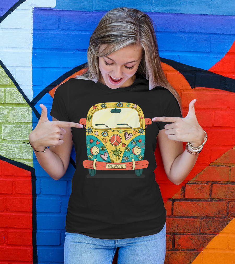Surf Camping Peace Bus Model Love 60s Hippie Flower Power T-Shirt