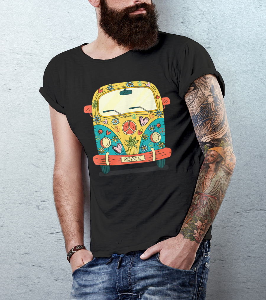 Surf Camping Peace Bus Model Love 60s Hippie Flower Power T-Shirt