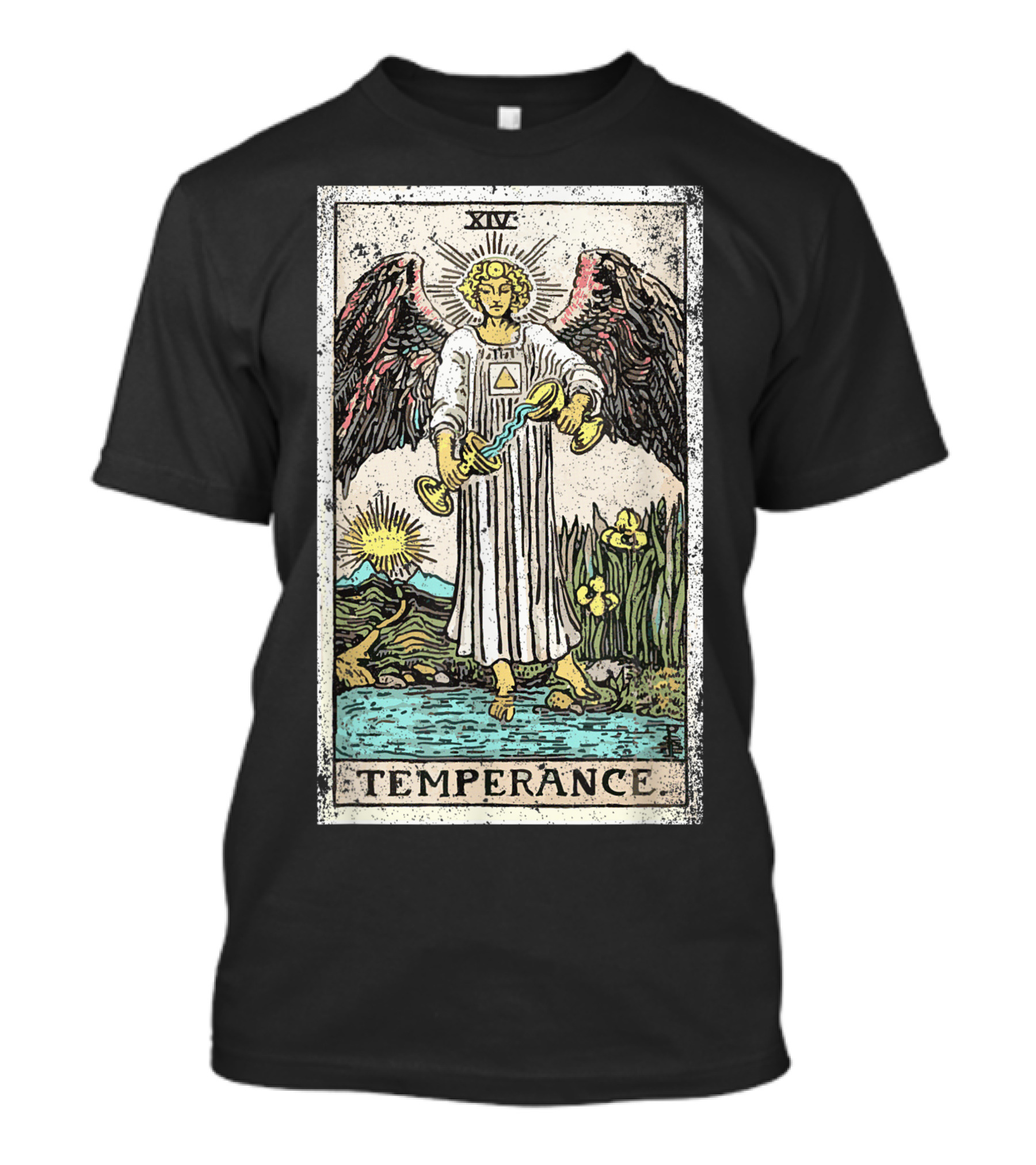 XIV Temperance Tarot Card Angel Wings Sun Mountain Water T-Shirt